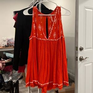 free people shirt/dress so cute orange with white embroidery